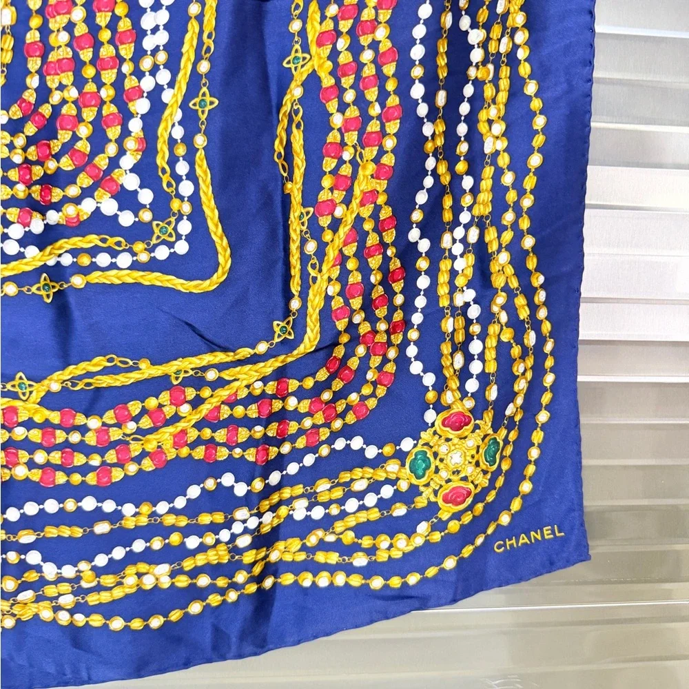Chanel Vintage Scarf Stole Gem Chain Bijou Pattern
